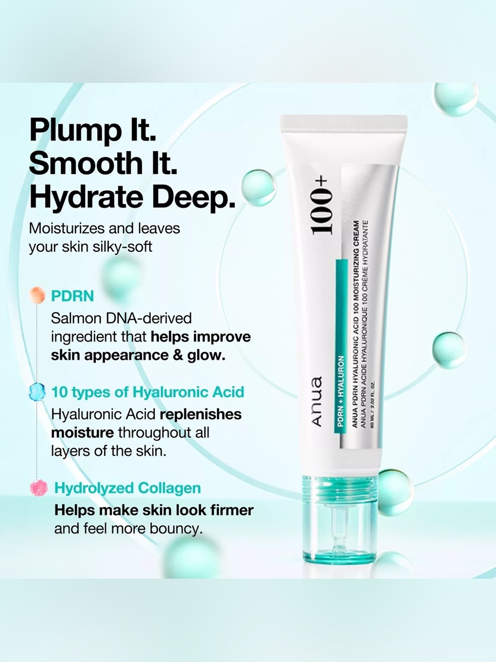 Anua PDRN Hyaluronic Acid 100+ Moisturizing Cream 60ml New Sealed Box K-Beauty - Picture 4 of 10
